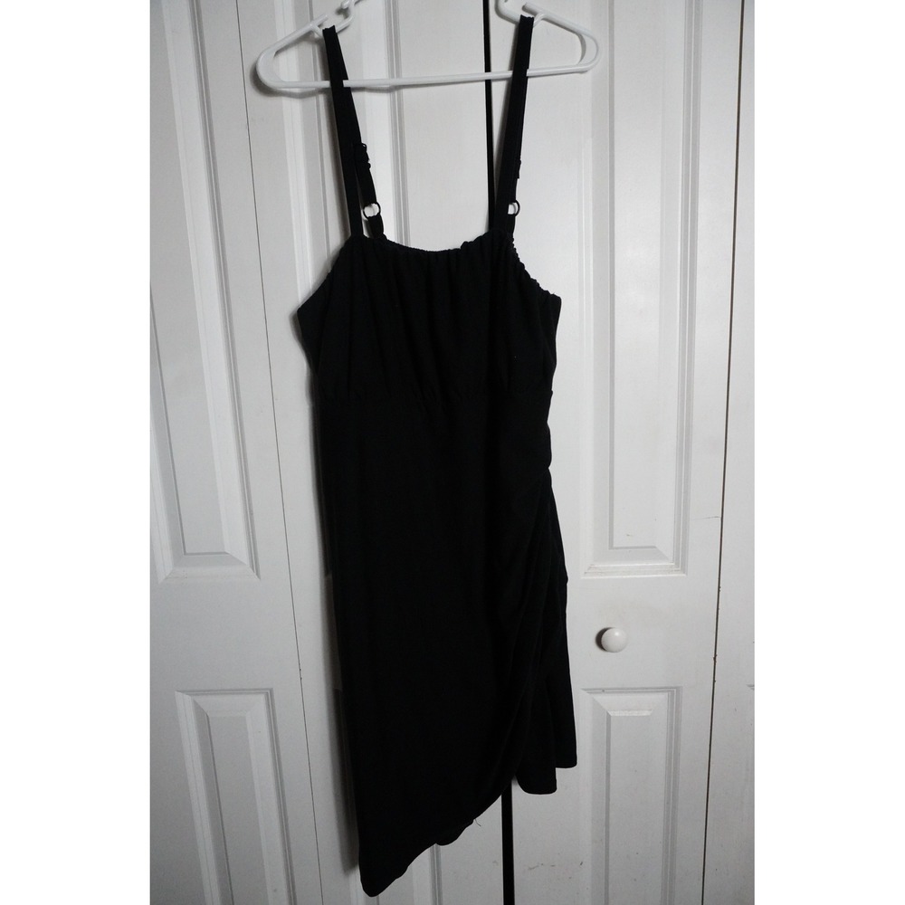 Derek Heart Dress 2X Minimalist Ruched Asymmetrical Hem Black Ring Straps